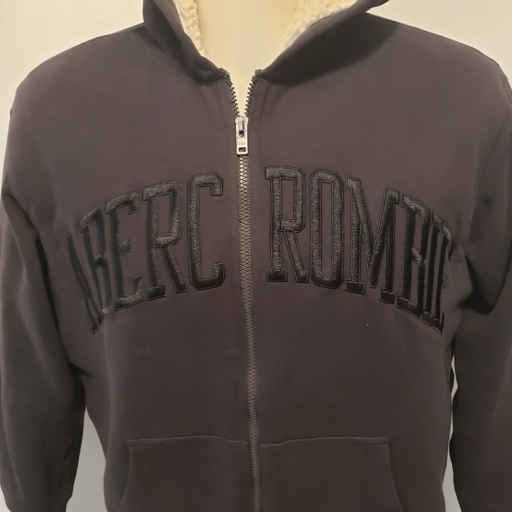 Abercrombie & Fitch Y2K Men's Sherpa Lined Full Zip Gray Hooded Jacket Size M. - Picture 2 of 10